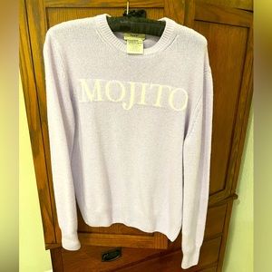 Womens XS Fuzzi lavender sweater with Mojito written across the front